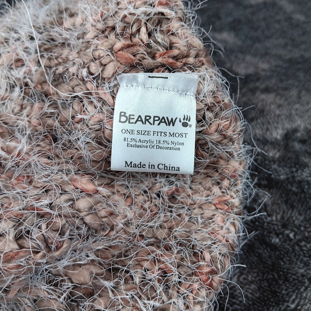Bearpaw Hat Knit Pom Pom One Size Fits Most Winter Warm Fuzzy Beige - Picture 5 of 6